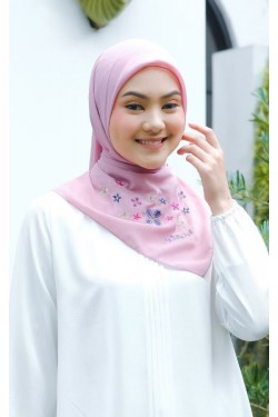 Hijab Segi 4 Azzura Embroirdery Dusty Pink